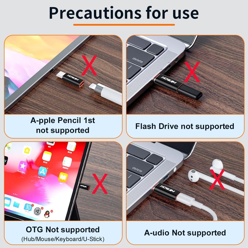 HOWJIM Light-ning to USB C Adapter 2Pack,PD27W/66W Fast Charging 480Mbps Data Transfer,Type C Charger Converter Cable for Phone 17/16/15,Pad Pro,G-alaxy,Not for Headphones/OTG/Flash Drive/A-pple Pencil Black - Image 5